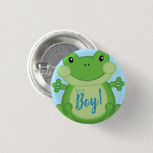 Frog Baby Shower Blue Button