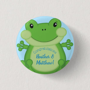Frog Baby Shower Blue Button