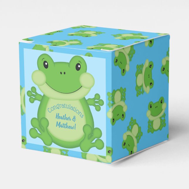 Frog Baby Shower Blue Geschenkschachtel (Vorderseite)