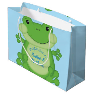 Frog Baby Shower Blue Große Geschenktüte