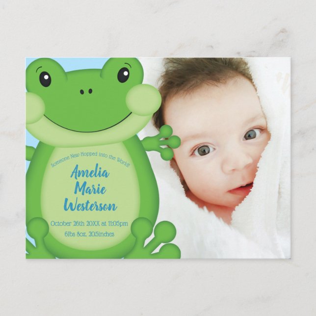 Frog Baby Shower Blue Postkarte (Vorderseite)