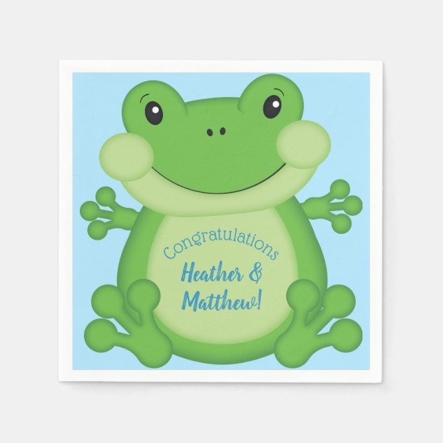 Frog Baby Shower Blue Serviette (Vorderseite)