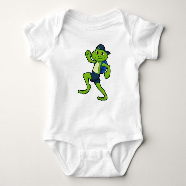 Frog beim Laufen mit Rucksack & Hut Baby Strampler (Vorderseite)