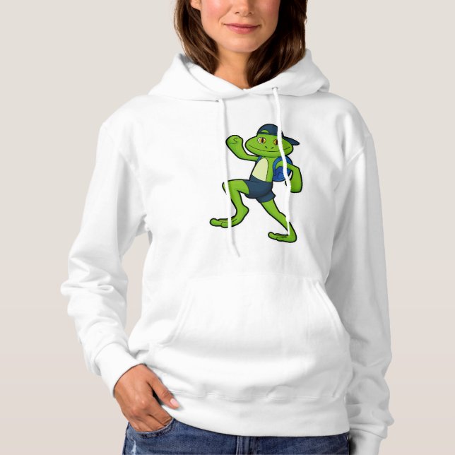 Frog beim Laufen mit Rucksack & Hut Hoodie (Vorderseite)