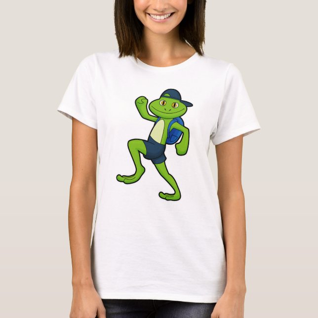 Frog beim Laufen mit Rucksack & Hut T-Shirt (Vorderseite)