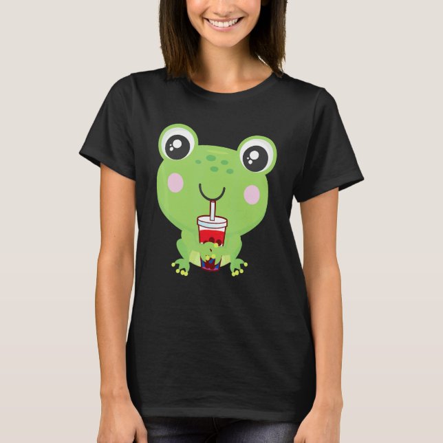 Frog Bubble Tea 4th Of July American Flag Usa T-Shirt (Vorderseite)