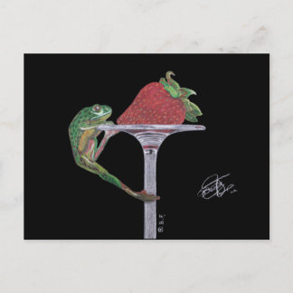 FROG CATCHING A STRAWBERRY POSTKARTE