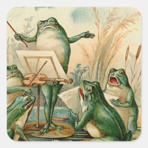 Frog Chorus Vintag Illustration Quadratischer Aufkleber