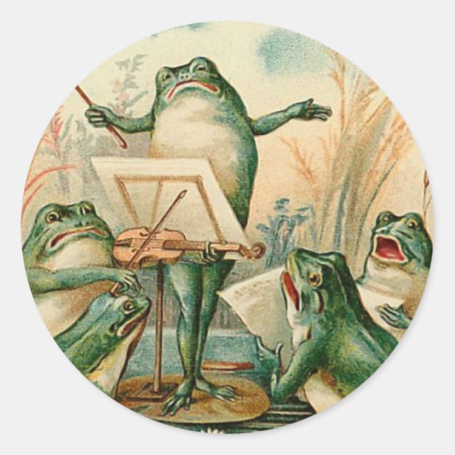Frog Chorus Vintag Illustration Runder Aufkleber (Vorderseite)