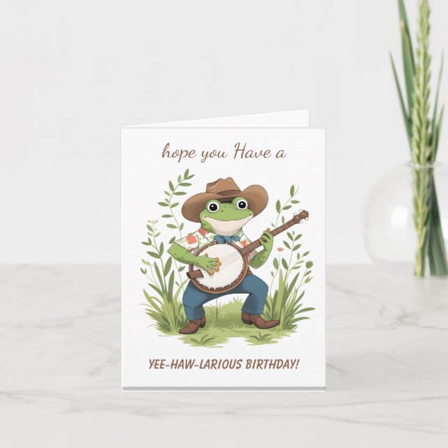Frog Cowboy Banjo Funny Watercolor Tier Dankeskarte (Vorderseite)