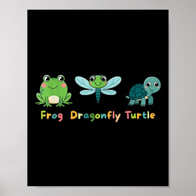 Frog Dragonfly Niedliche Kinder Tierfreunde Poster (Vorne)