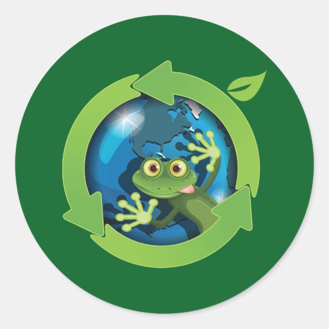 Frog Earth Day Recycling Eco Friendly Runder Aufkleber (Vorderseite)