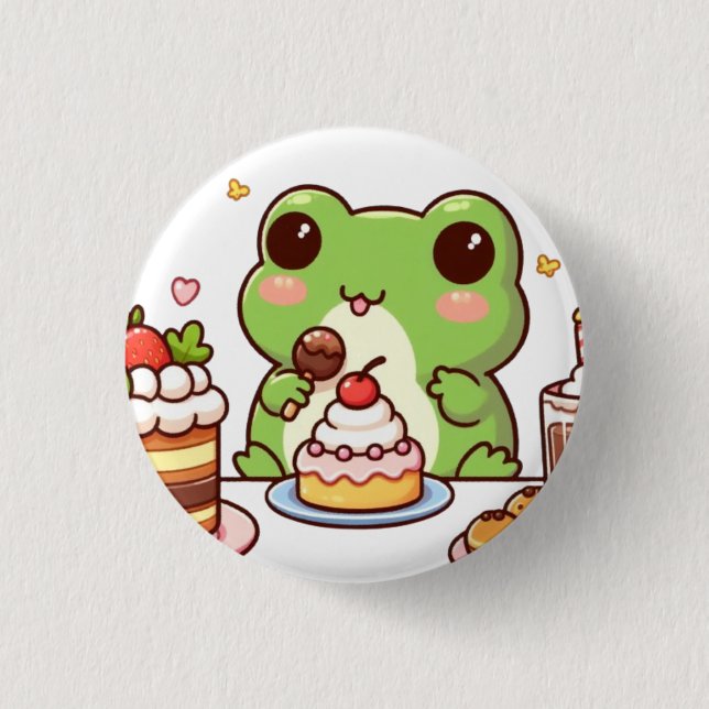 Frog eating cake button (Vorderseite)