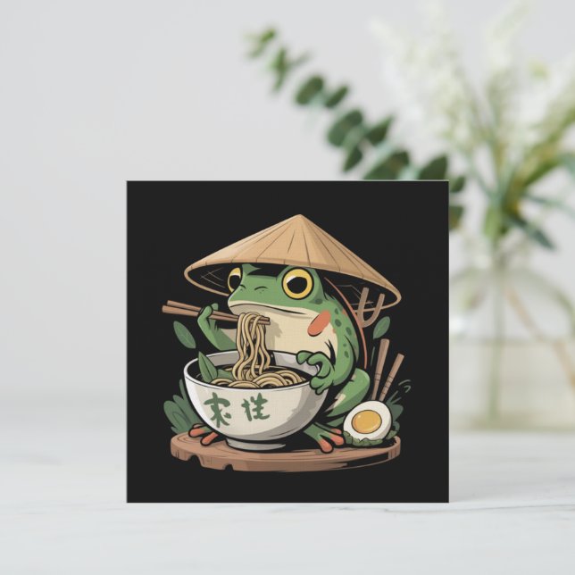 Frog Eating Ramen Kawaii Neko Japanese Noodles  Einladung (Stehend Vorderseite)