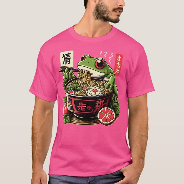 Frog Eating Ramen Kawaii Neko Japanisch Noodles An T-Shirt (Vorderseite)