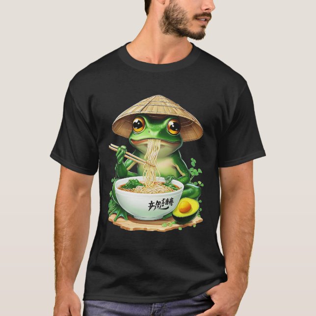 Frog Eating Ramen Kawaii Neko Japanisch Noodles An T-Shirt (Vorderseite)