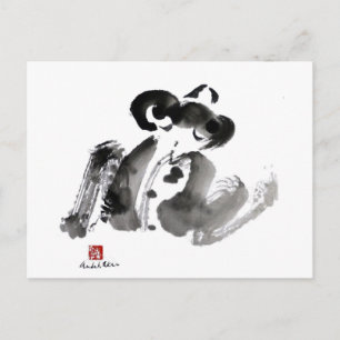 Frog, ein traditionelles Sumi-e Tinte Gemälde Postkarte