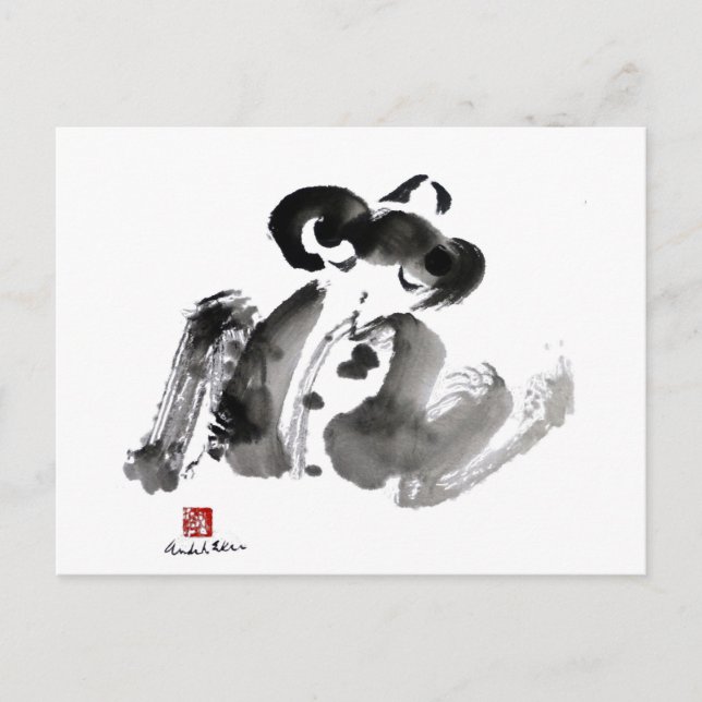 Frog, ein traditionelles Sumi-e Tinte Gemälde Postkarte (Vorderseite)