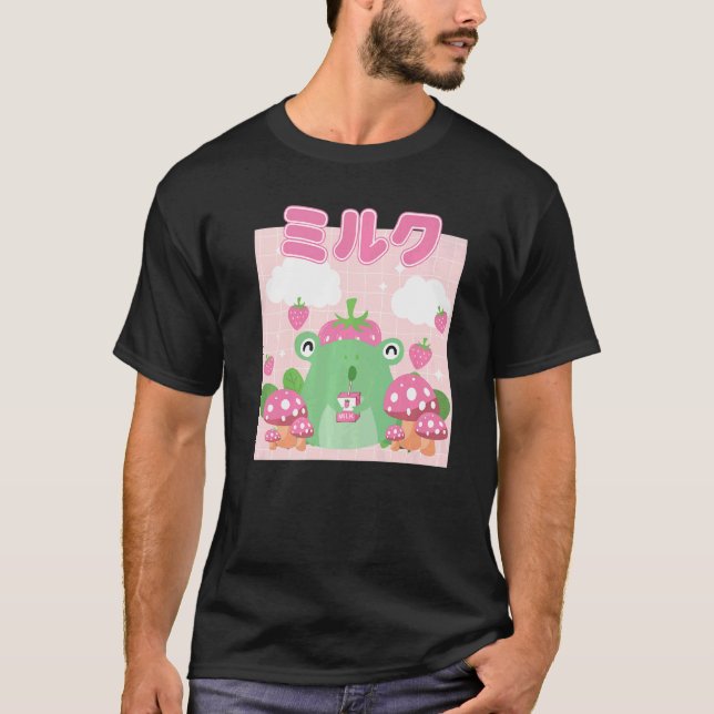 Frog Erdbeermilch Japanischer Vaporwave-Kompass T-Shirt (Vorderseite)