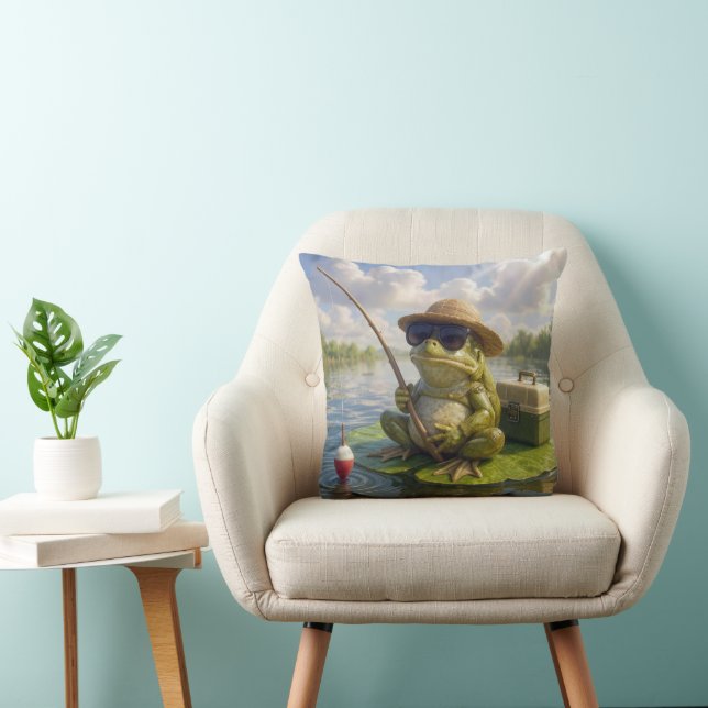Frog Fishing From a Lily Pad Kissen (Stuhl )