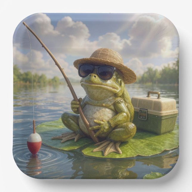 Frog Fishing From a Lily Pad Pappteller (Vorderseite)