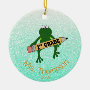 Frog für den personalisierten Ersten Lehrer Keramik Ornament