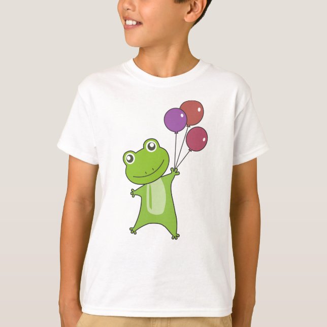 Frog Green Balloons Funny Animals Kinder T-Shirt (Vorderseite)