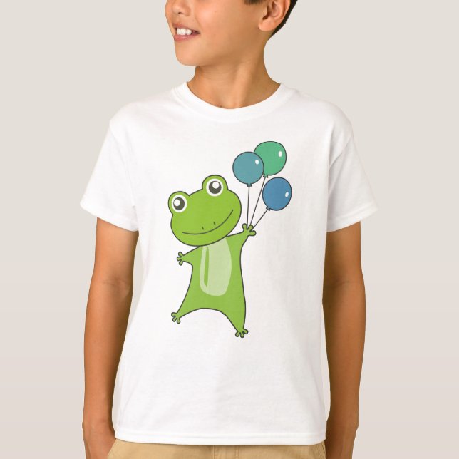 Frog Green Balloons Funny Animals Kinder T-Shirt (Vorderseite)