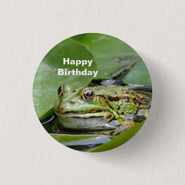 Frog Green Lily Pad Foto Geburtstag Button (Vorderseite)