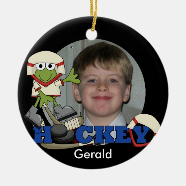 Frog Hockey Foto Ornament (Vorne)