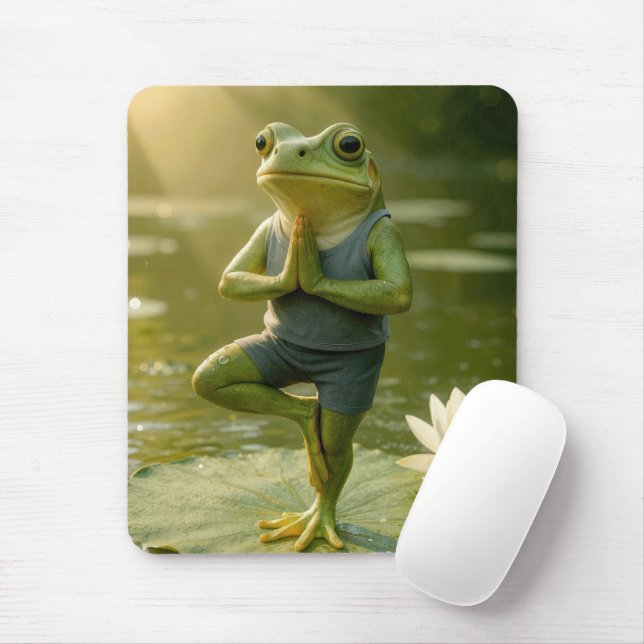 Frog In a Yoga Tree Pose Mousepad (Mit Mouse)