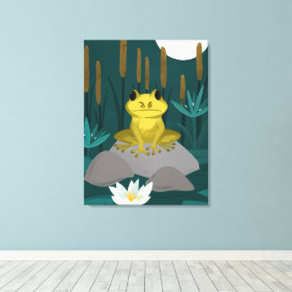 Frog in Midnight Pond Wall Art - Canvas Leinwanddruck