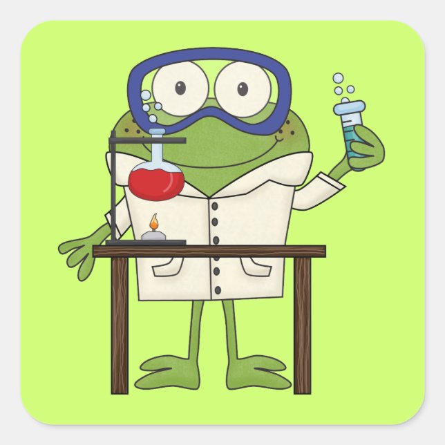 Frog in the Science Lab Quadratischer Aufkleber (Vorderseite)