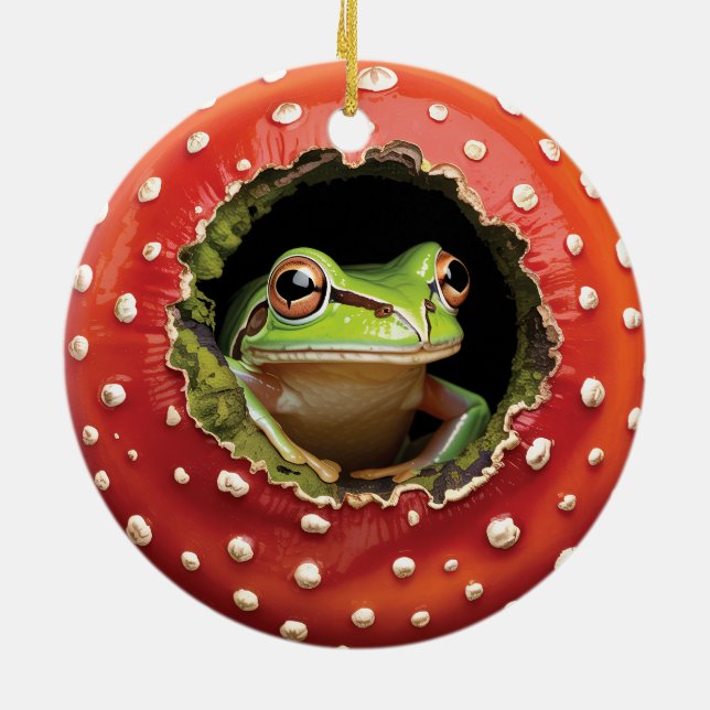 Frog in Toadstool – Cute Woodland Mushroom Art Keramik Ornament (Hinten)