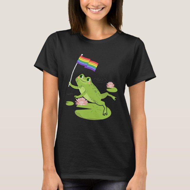 Frog  LGBTQ Gay Pride Flag Lily Pad Illustration T-Shirt (Vorderseite)
