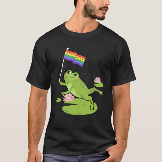 Frog  LGBTQ Gay Pride Flag Lily Pad Illustration T-Shirt (Vorderseite)