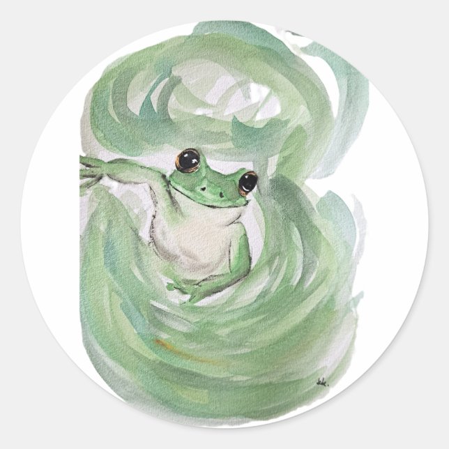 Frog Magic Spaß Watercolor Froggy Runder Aufkleber (Vorderseite)