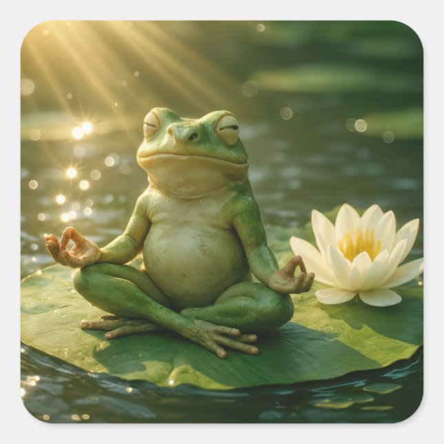 Frog Meditating On a Lily Pad Quadratischer Aufkleber (Vorderseite)