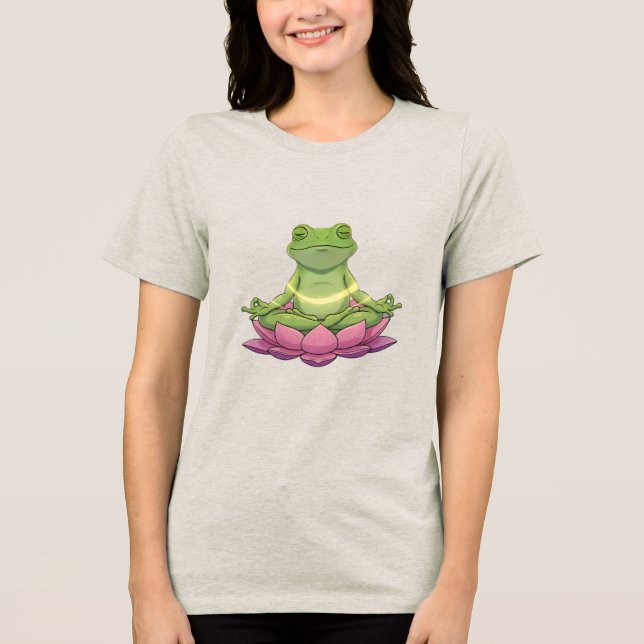 Frog Meditating On Flower Cute Funny Womens Tri-Blend Shirt (Vorderseite)