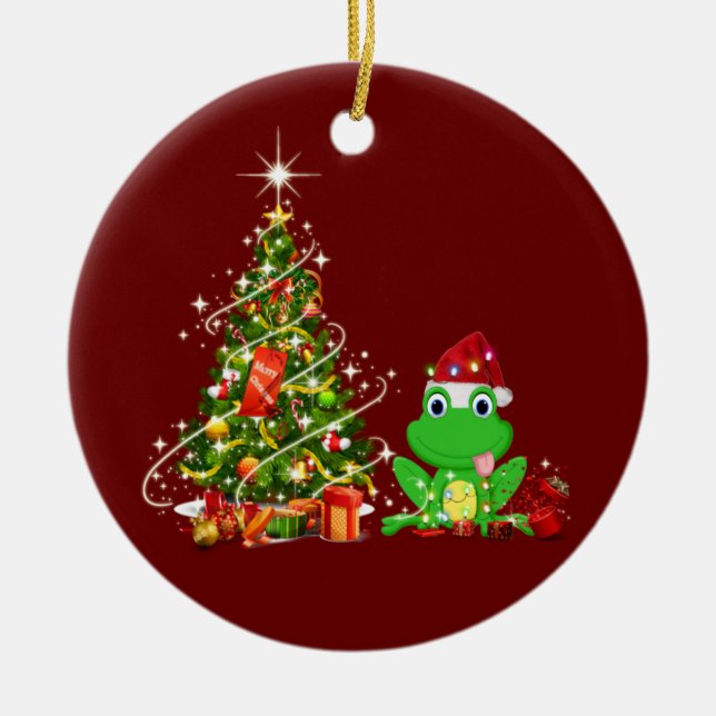 Frog mit Hut LIGHTS Weihnachten Keramik Ornament (Vorne)