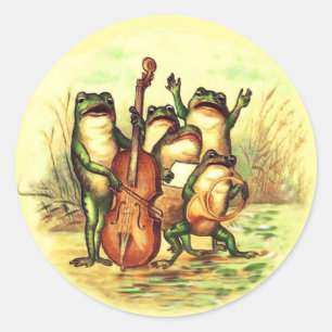 Frog Musicians Band Orchestra mit Sängern Runder Aufkleber