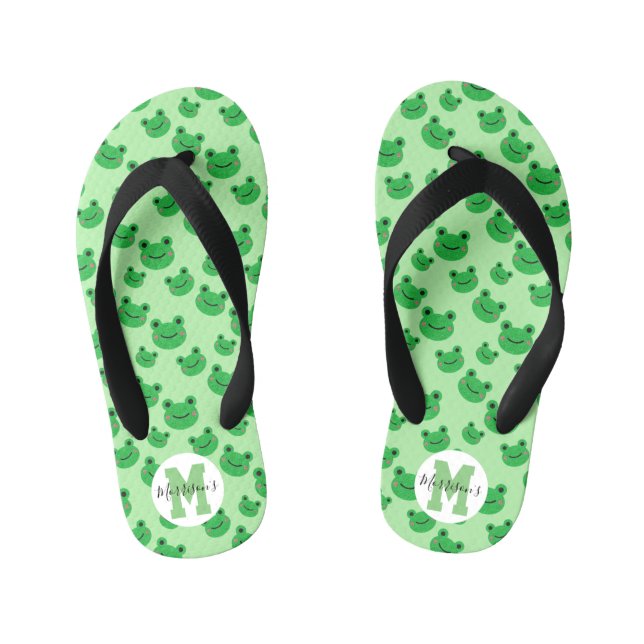 Frog Muster mit/ Name Green Theme Kid's Flip Flops (Fußbett)