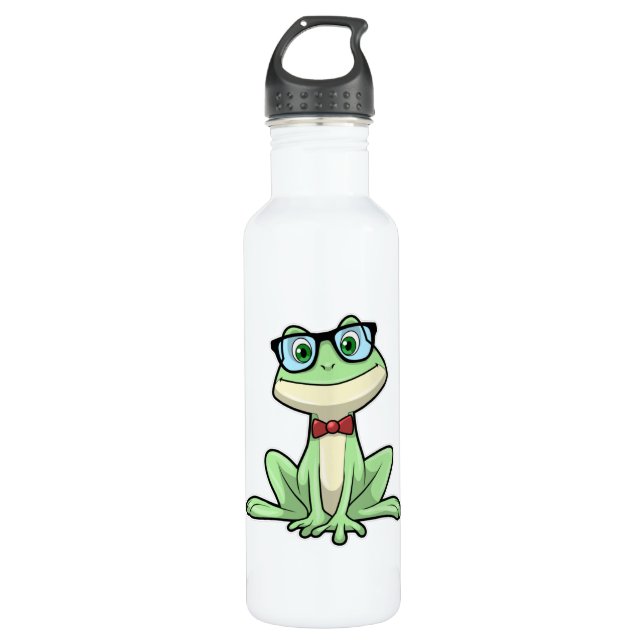 Frog Nerd Student Glasses Krawatte Edelstahlflasche (Vorderseite)