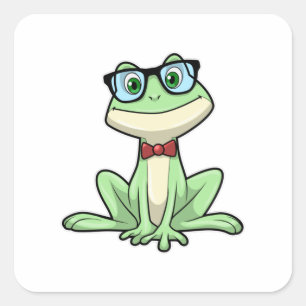 Frog Nerd Student Glasses Krawatte Quadratischer Aufkleber