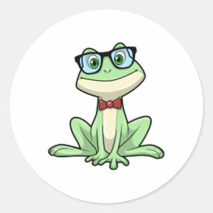 Frog Nerd Student Glasses Krawatte Runder Aufkleber