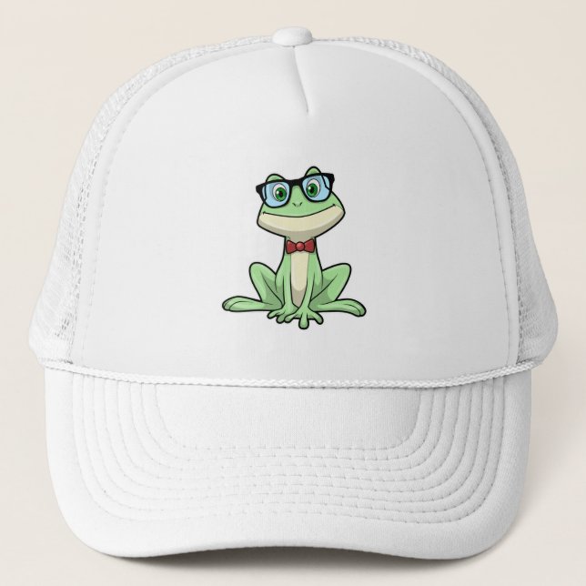Frog Nerd Student Glasses Krawatte Truckerkappe (Vorderseite)