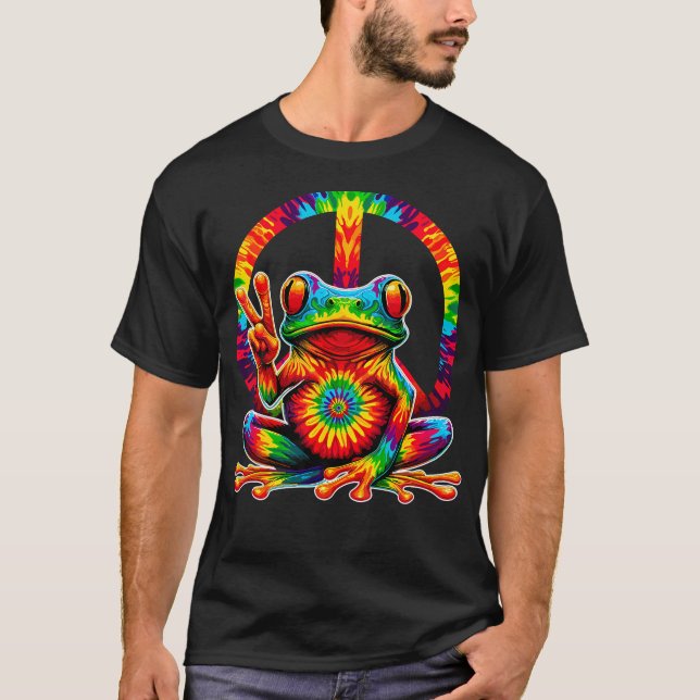Frog Peace Sign Krawatte-Dye Hippie Frog T-Shirt (Vorderseite)