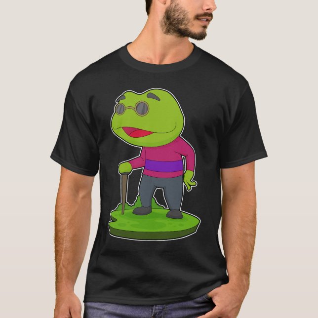Frog Pensioner Walking stick T-Shirt (Vorderseite)