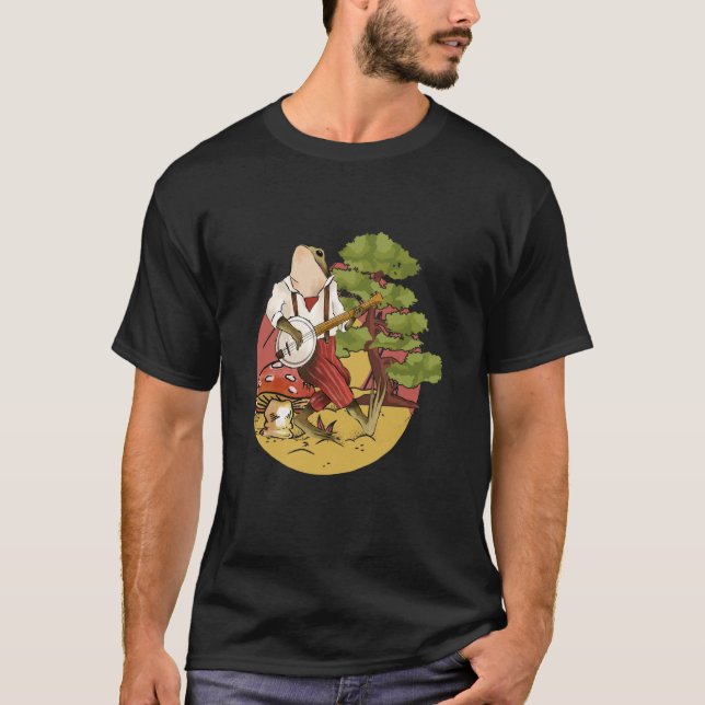 Frog Playing Banjo on a Mushroom cute Frog T-Shirt (Vorderseite)