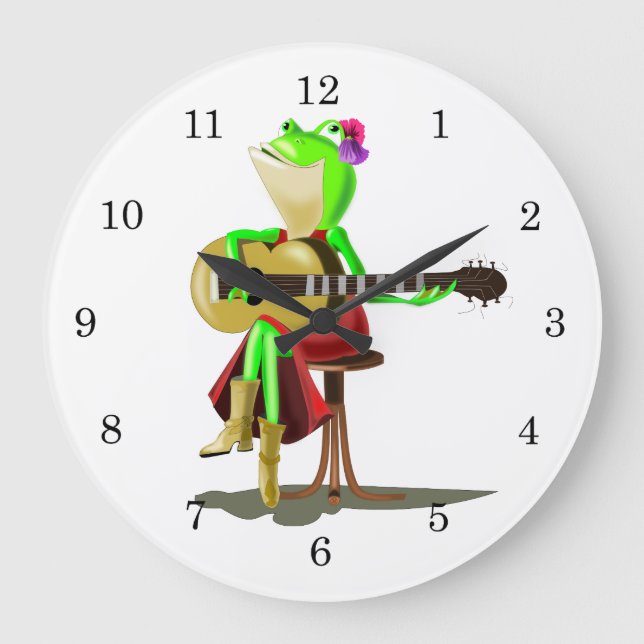 Frog Playing Gitarre Funny Clock Große Wanduhr (Vorderseite)